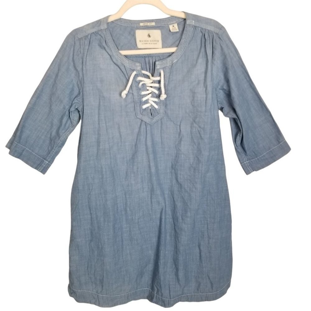 Maison Scotch Womens 34 Blue Chambray Rope Lace Up